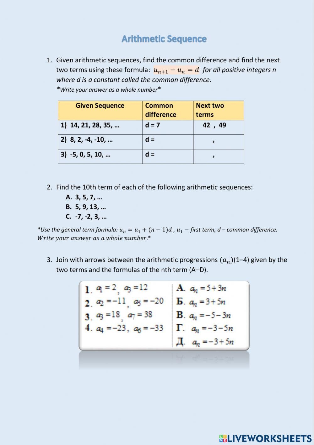 Arithmetic Sequence Worksheets Worksheets Library Arithmetic Sequence Worksheets Worksheets Library