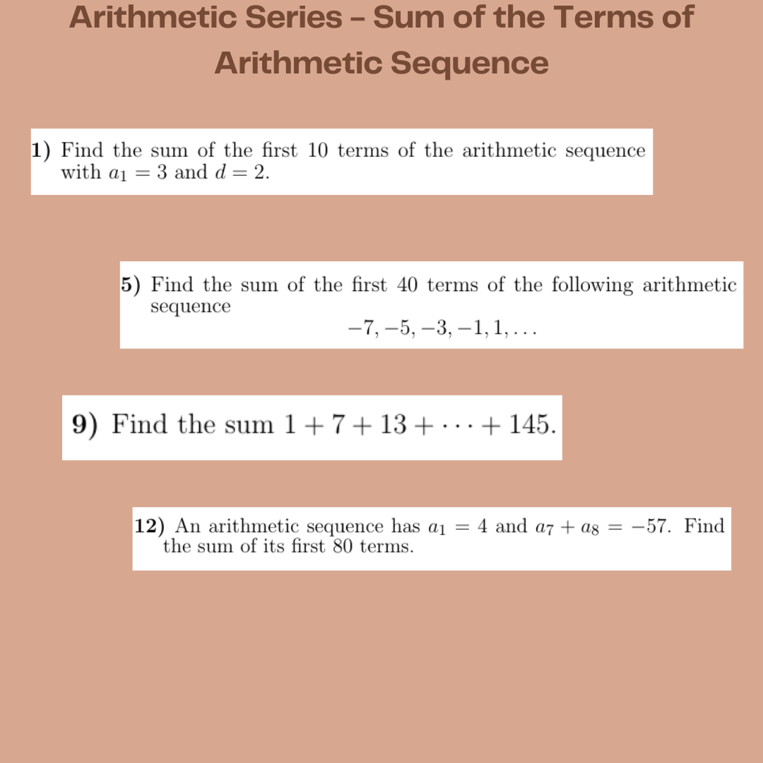 Arithmetic Series Sum Of The Terms Of Arithmetic Sequence Arithmetic Series Sum Of The Terms Of Arithmetic Sequence
