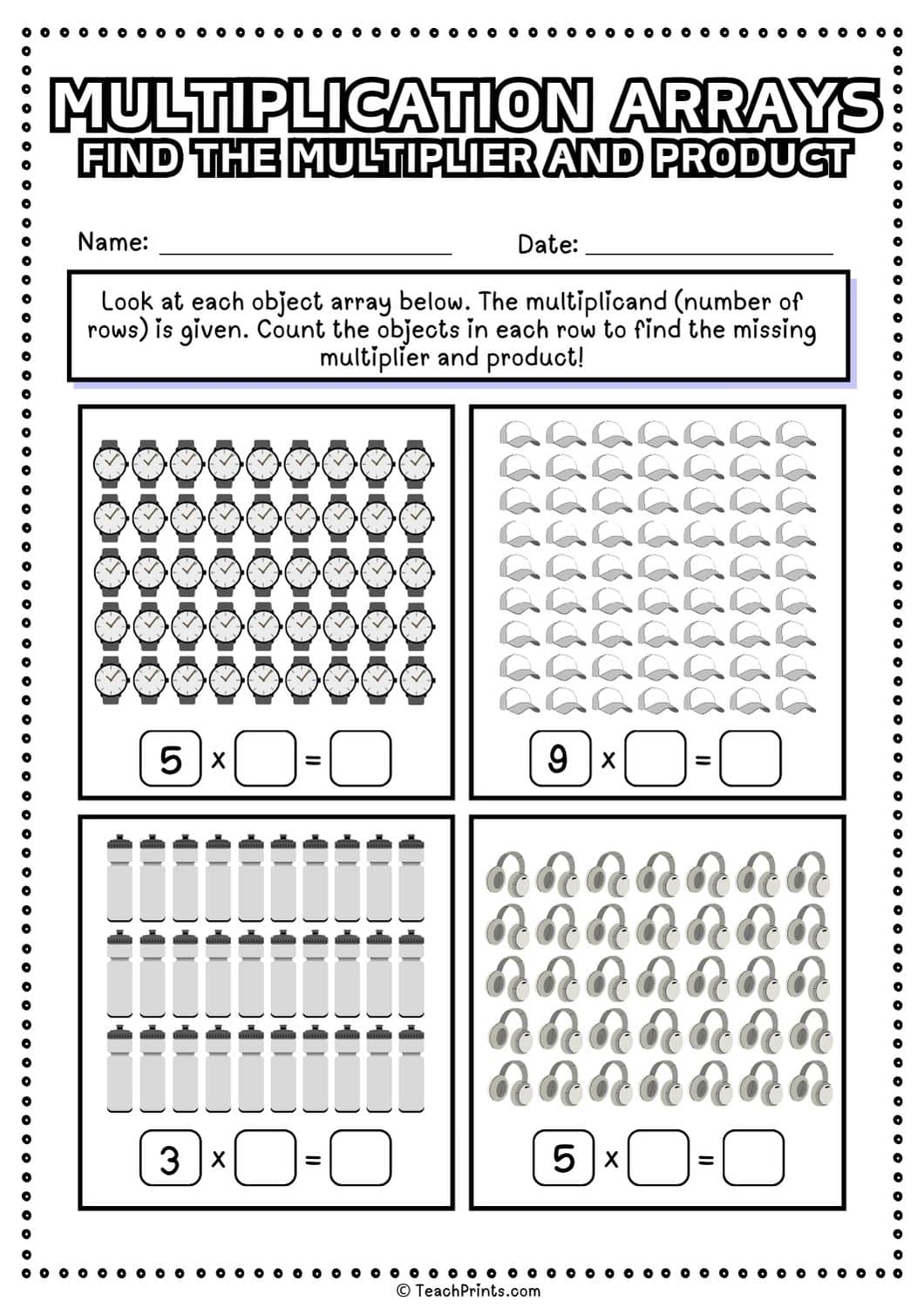 multiplication arrays worksheets
