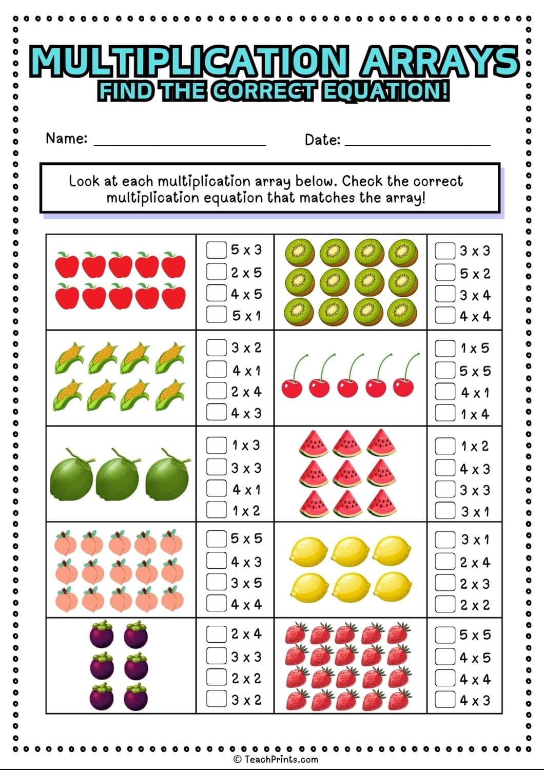 Array Math Worksheets Multiplication Array Worksheet 