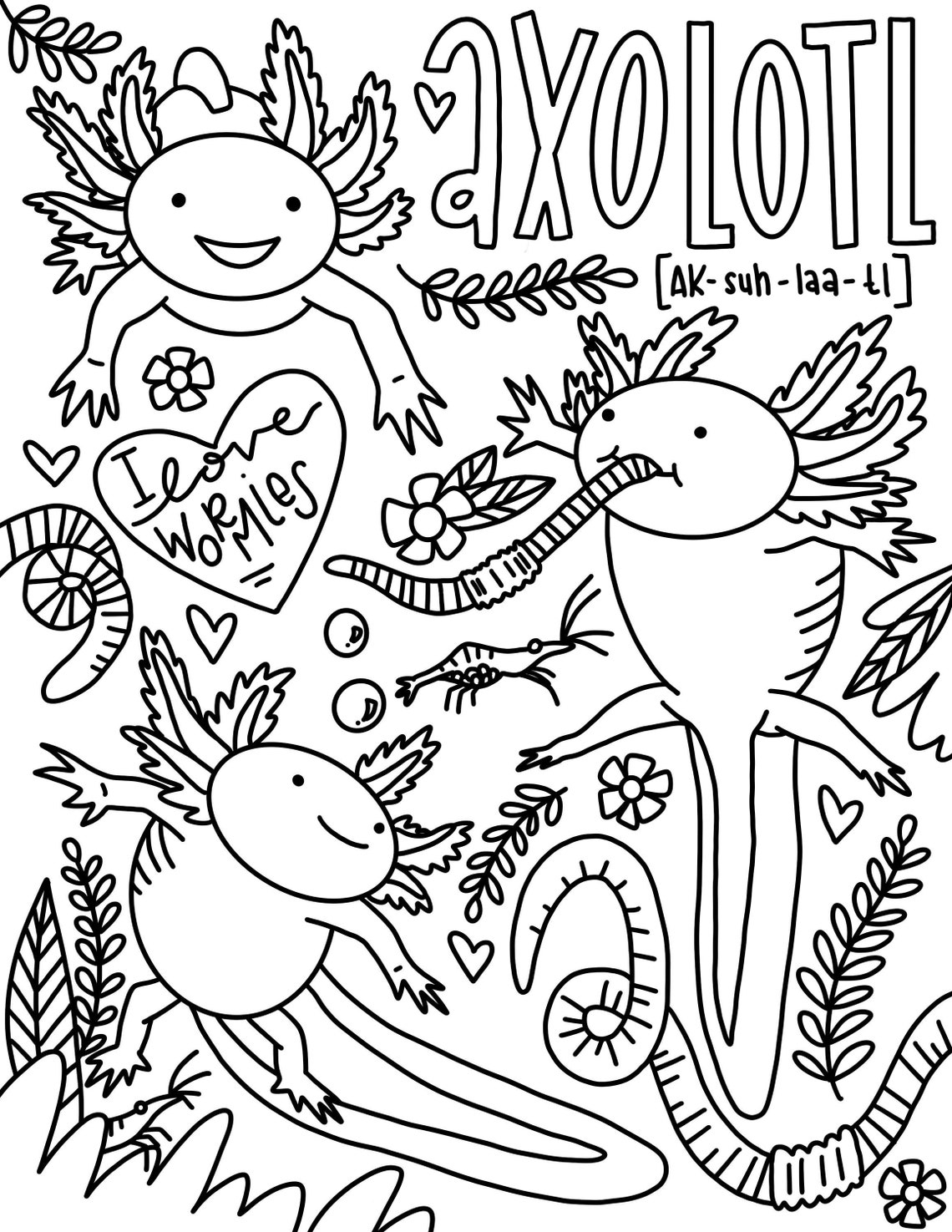 Axolotl Coloring Page instant Download Etsy