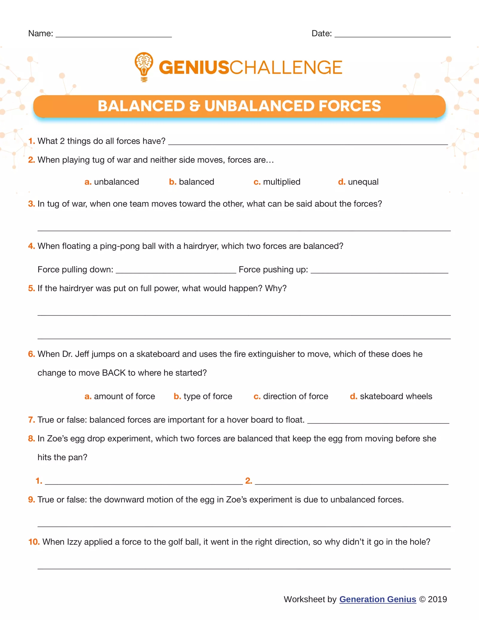 Balanced And Unbalanced Forces Worksheet GG Interactive Worksheet 