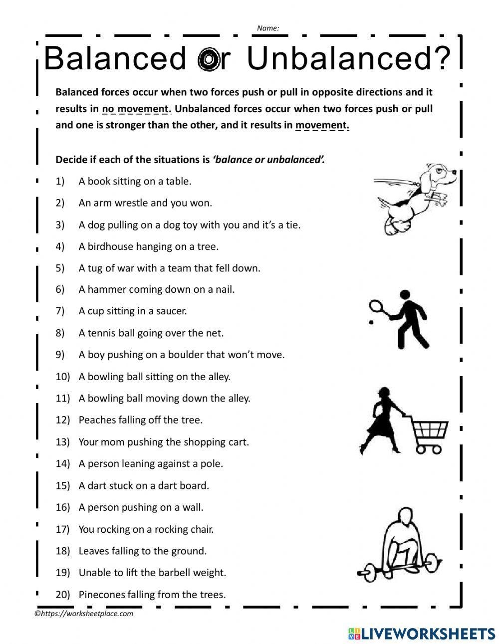 Balanced And Unbalanced Forces Worksheet Worksheets Library