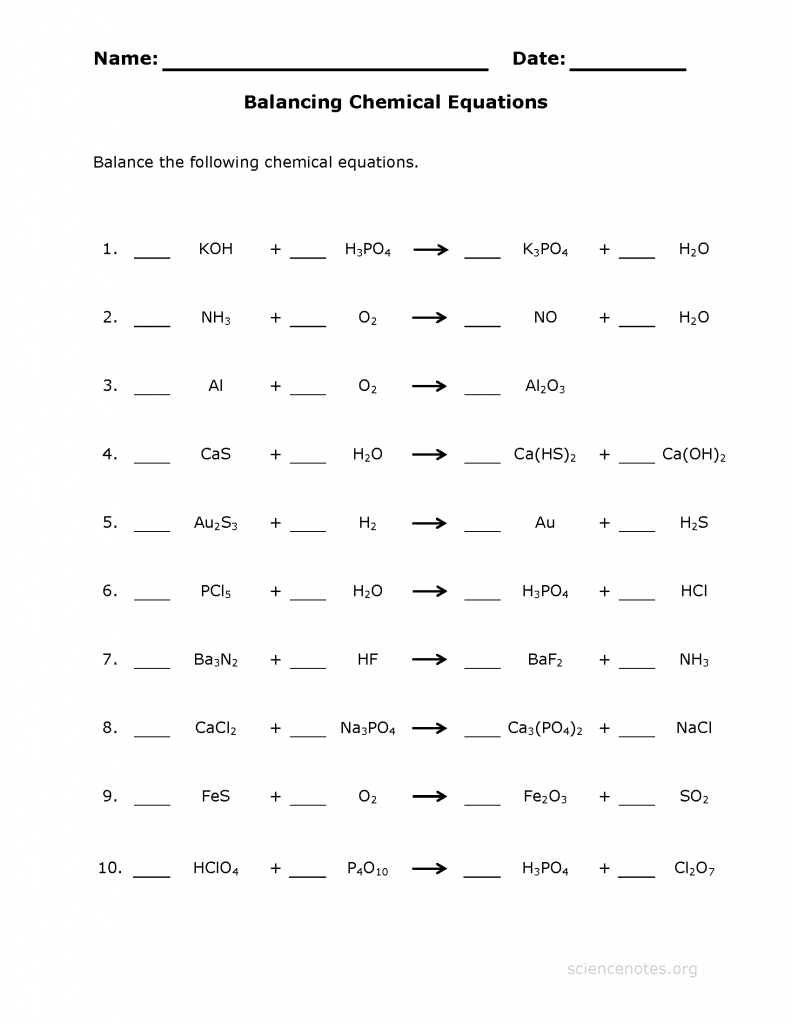 Balancing Chemical Equation Worksheet Pro Worksheet