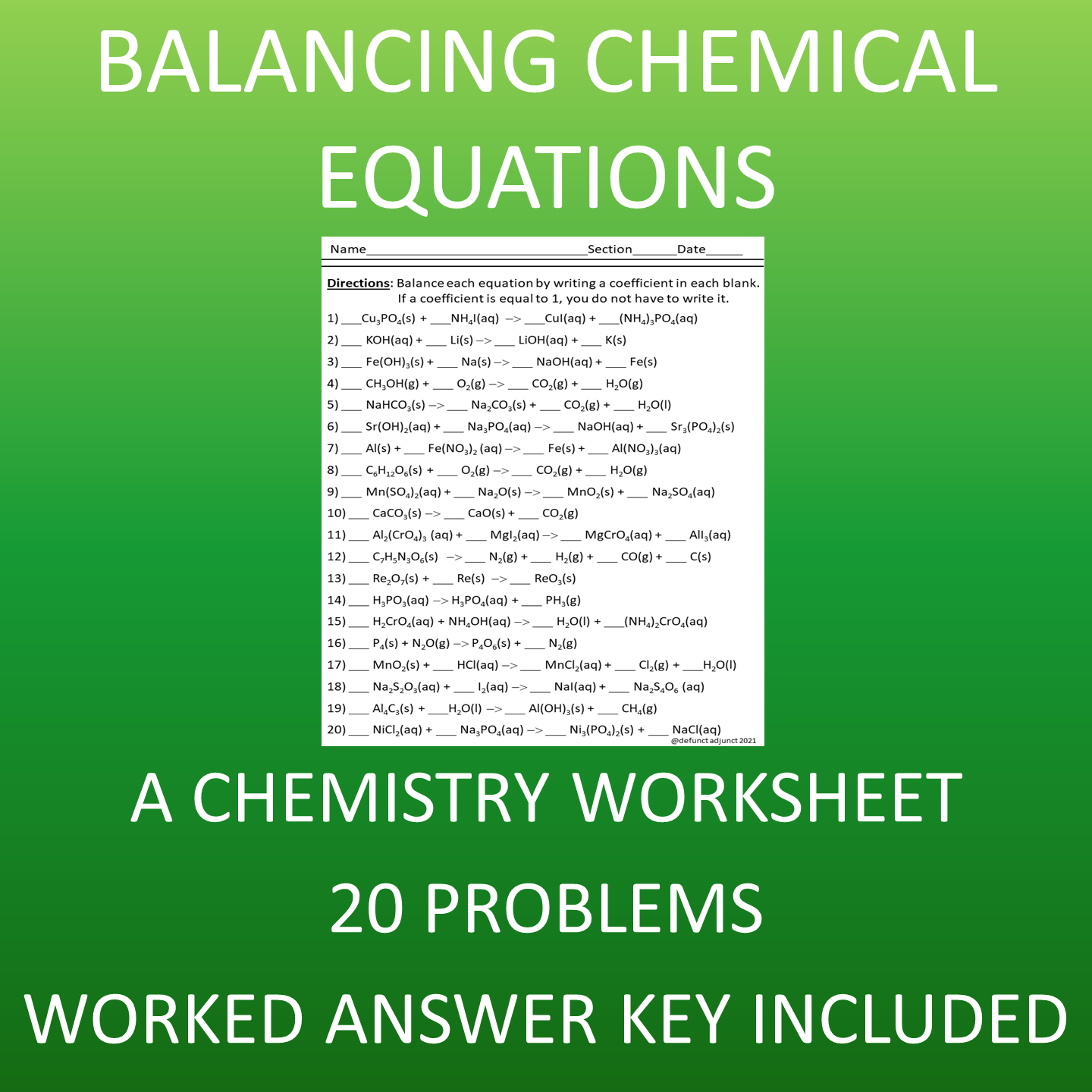 Balancing Chemical Equations A Chemistry Worksheet Made By Teachers