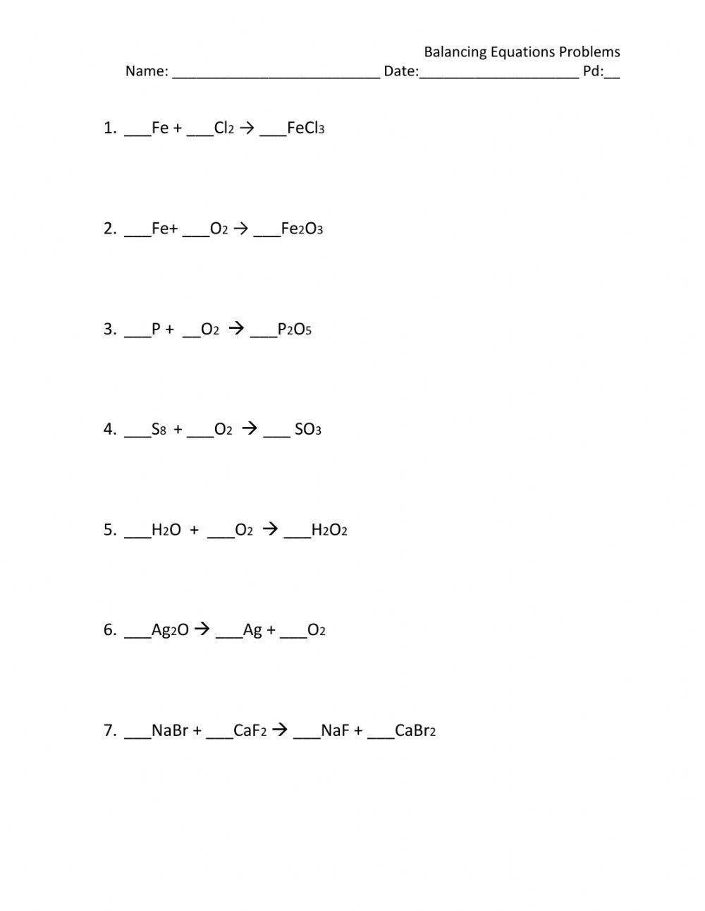 Balancing Chemical Equations Practice Sheet Worksheets Library