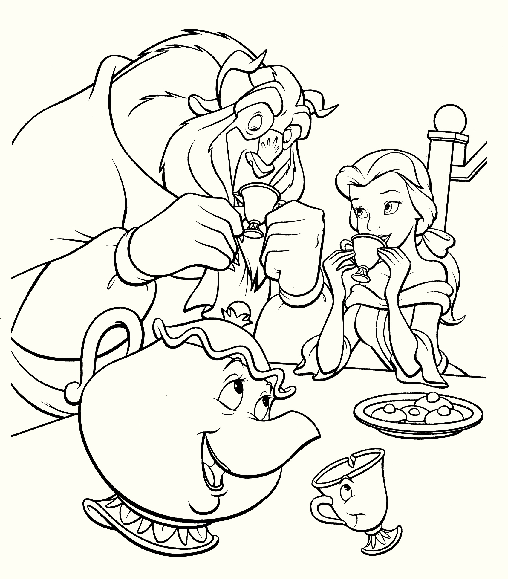 Beauty and the beast have dinner coloring pages