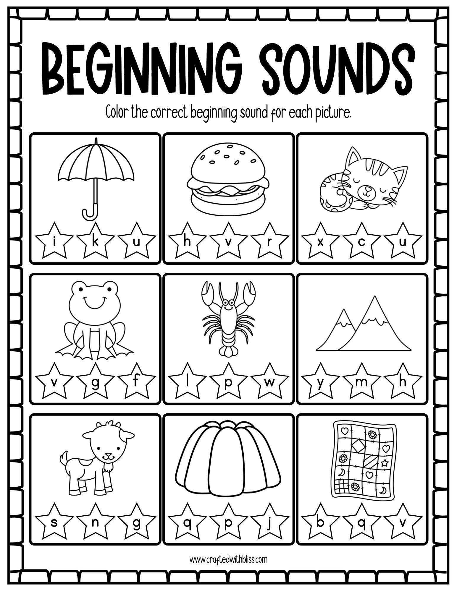 Beginning Sound Worksheets Planner Hexagon