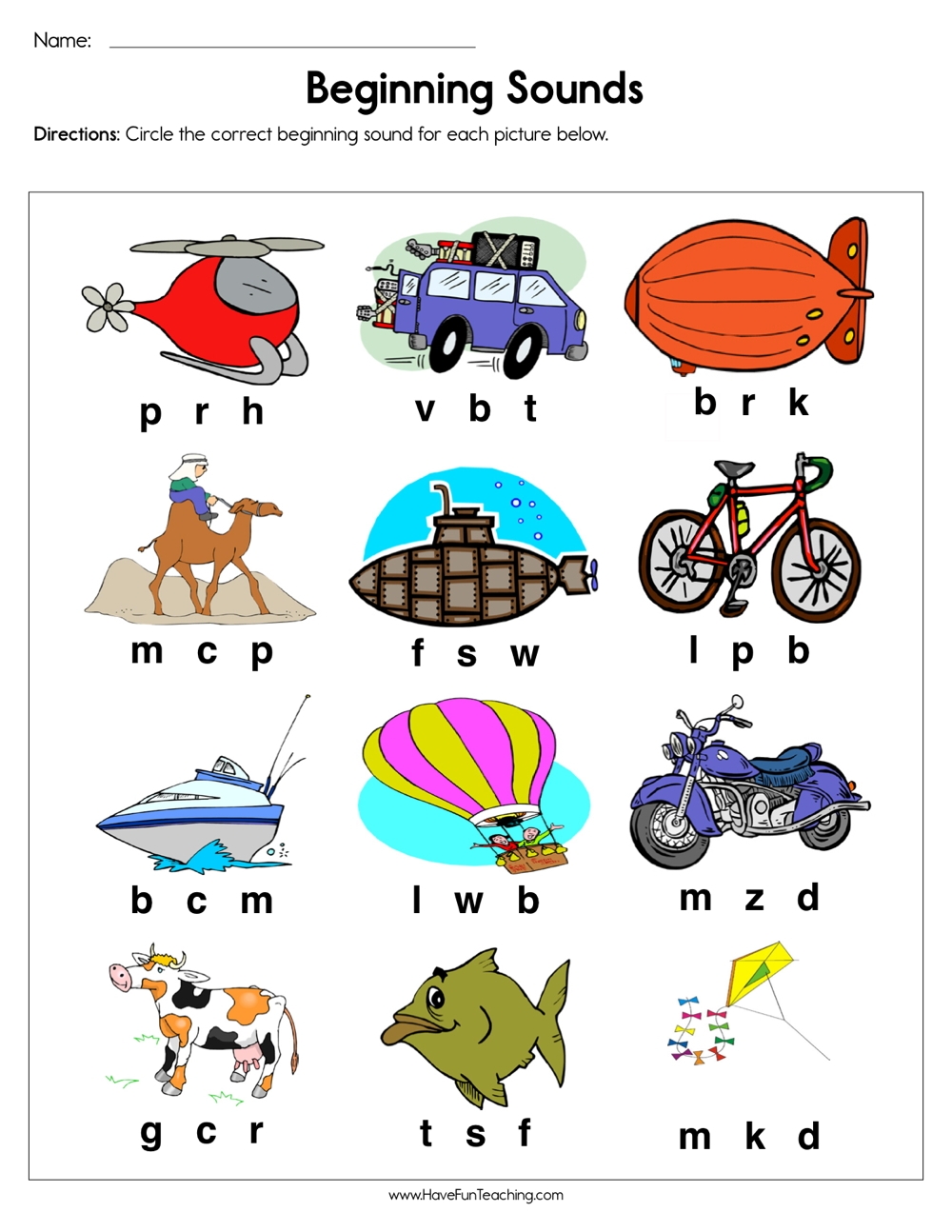 Beginning Sounds Worksheet Have Fun Teaching