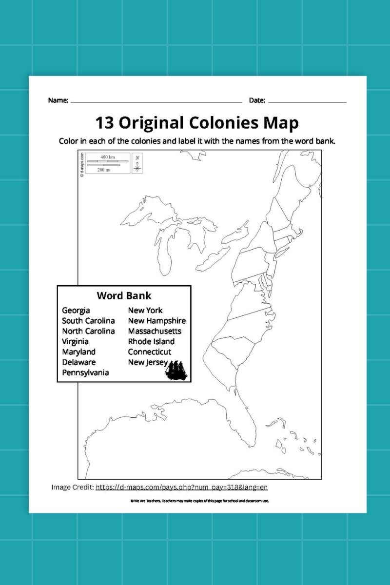13 colonies worksheet