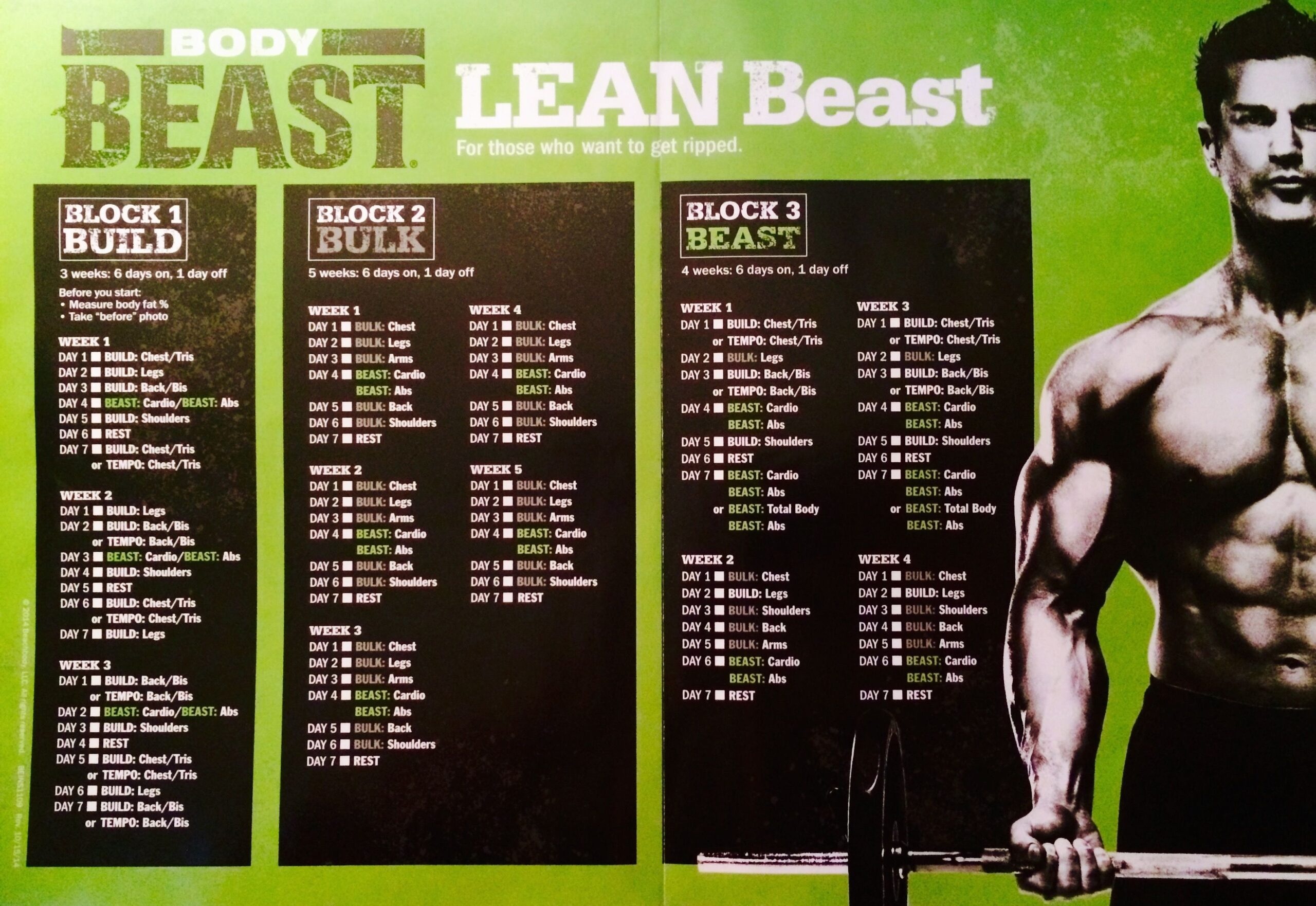 Body Beast Lean Worksheets Printable PDF Template