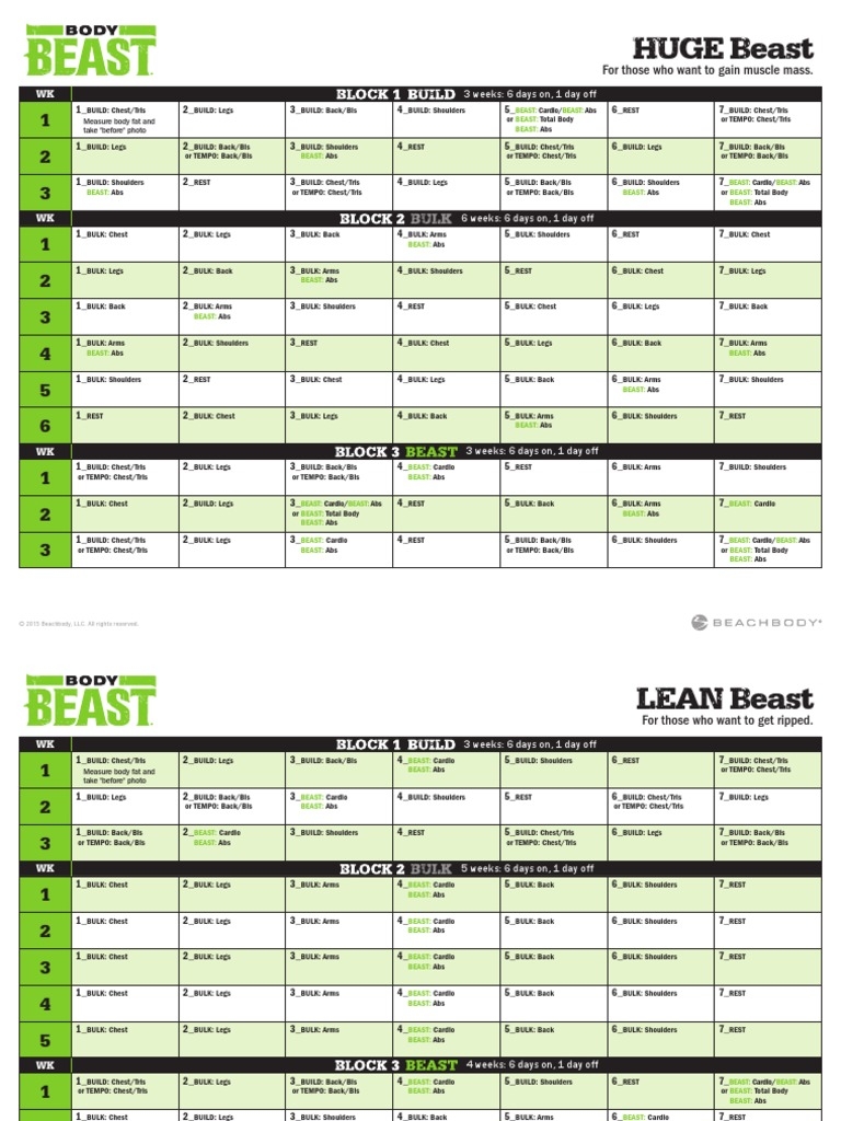 Body Beast Workout Sheets Printable