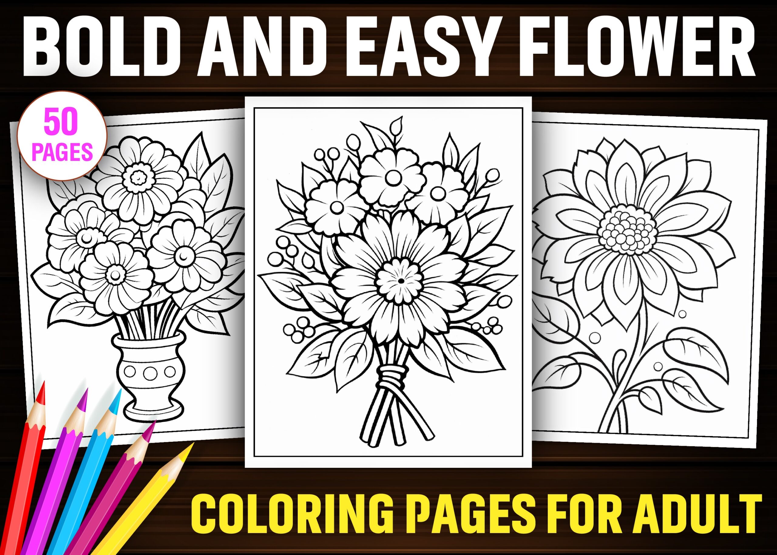 Bold And Easy Flower Coloring Pages Graphic By E A G L E Creative Fabrica