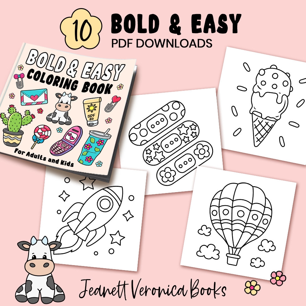 Bold Easy Coloring Pages Set Four 10 Pages Instant Download PDF Etsy Bold Easy Coloring Pages Set Four 10 Pages Instant Download PDF Etsy