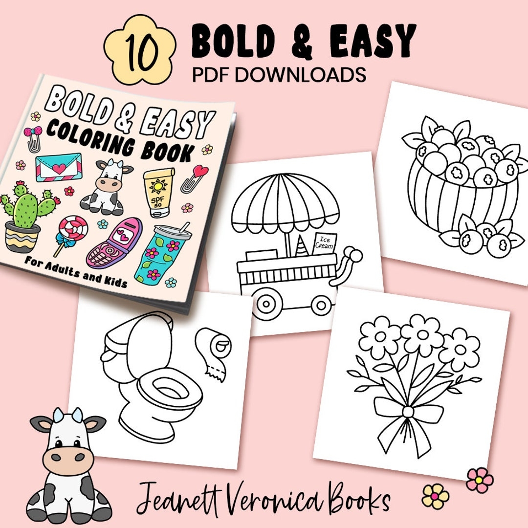 Bold Easy Coloring Pages Set Three 10 Pages Instant Download PDF 