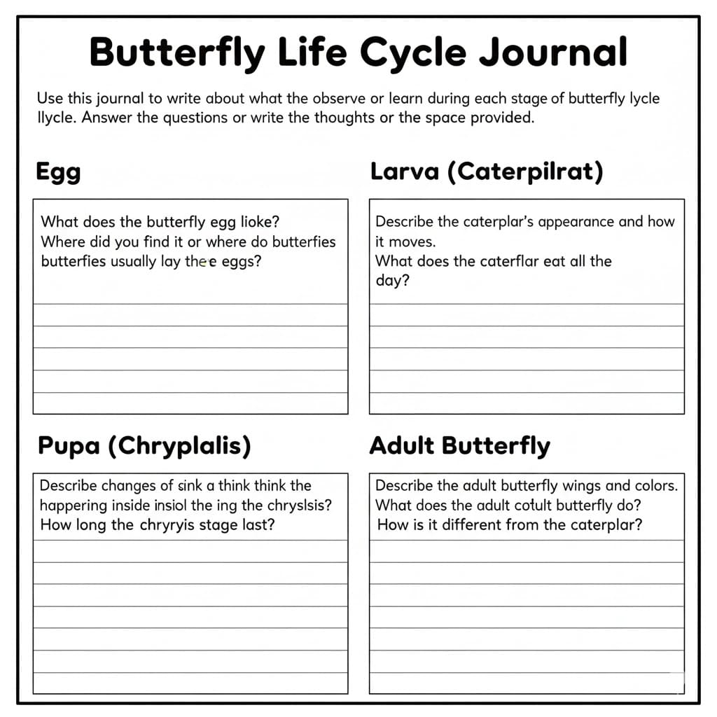 Butterfly Life Cycle Journal Worksheet Download Print Now 