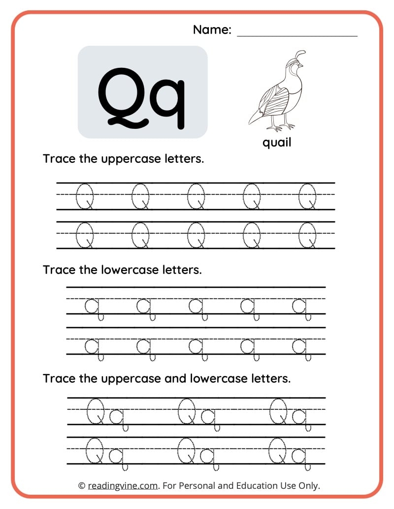 Capital Letter Q Tracing Worksheet Trace Uppercase Letter Q 