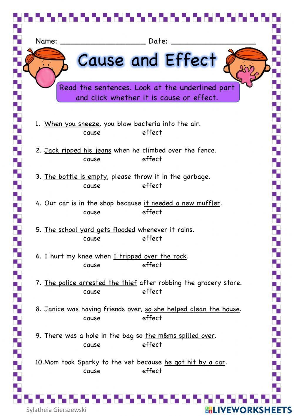 Cause And Effect Match Interactive Worksheet Live Worksheets 