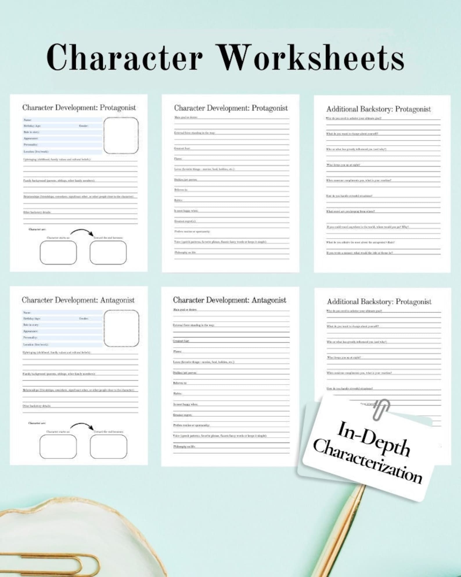 Character Development Worksheets For Novel Planning Etsy