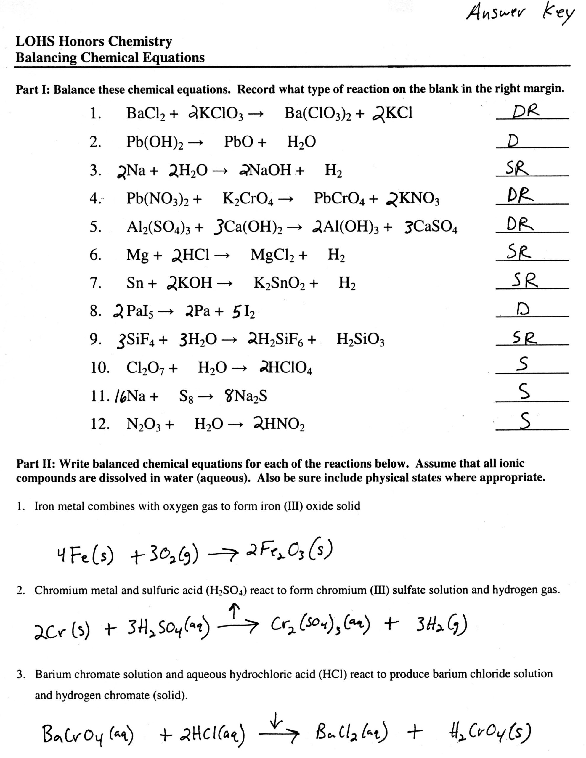 types of chemical reactions worksheet types of chemical reactions worksheet