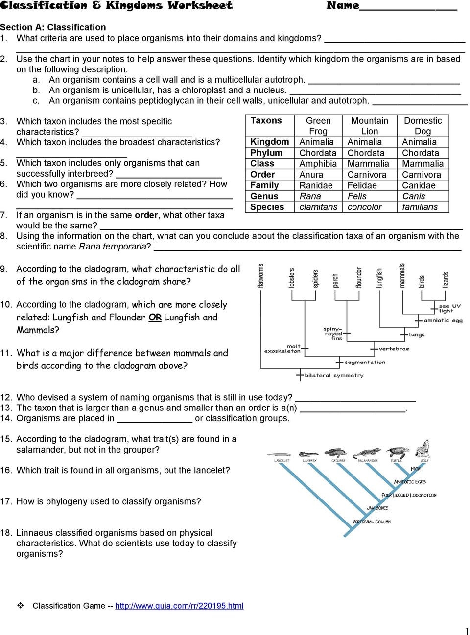 Classification Kingdoms Worksheet Pdf Db excel Classification Kingdoms Worksheet Pdf Db excel