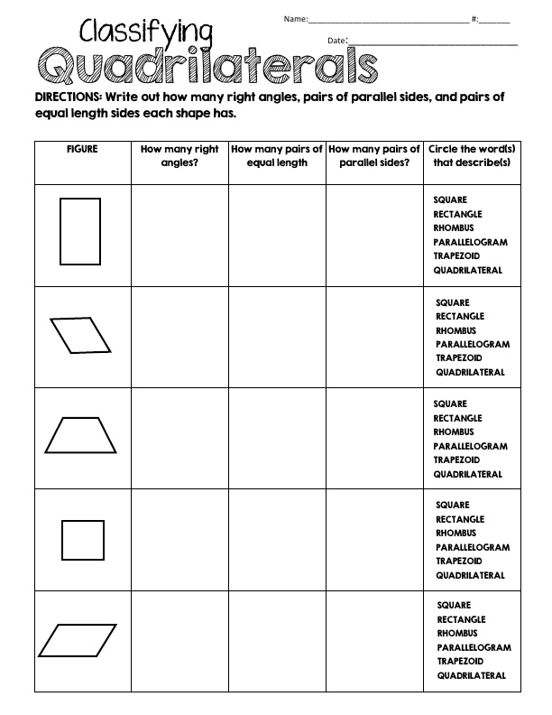 Classify Quadrilaterals Worksheet Math Game Quadrilaterals