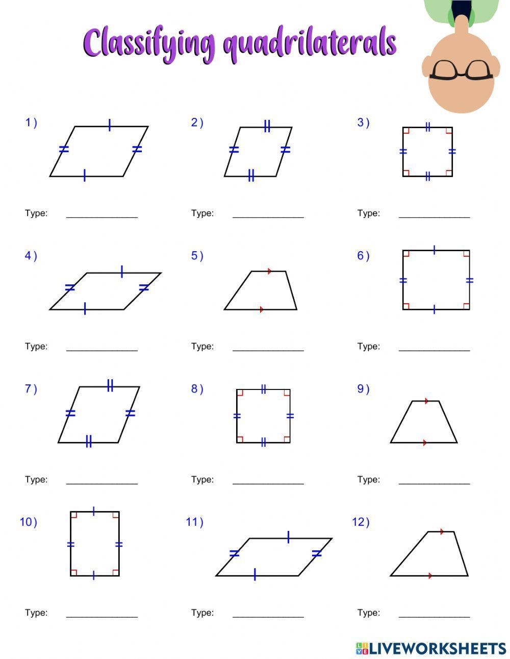 classifying quadrilaterals worksheet