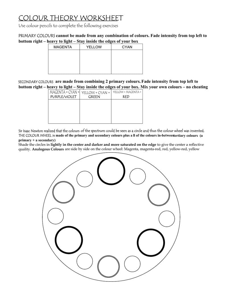 color theory worksheet color theory worksheet