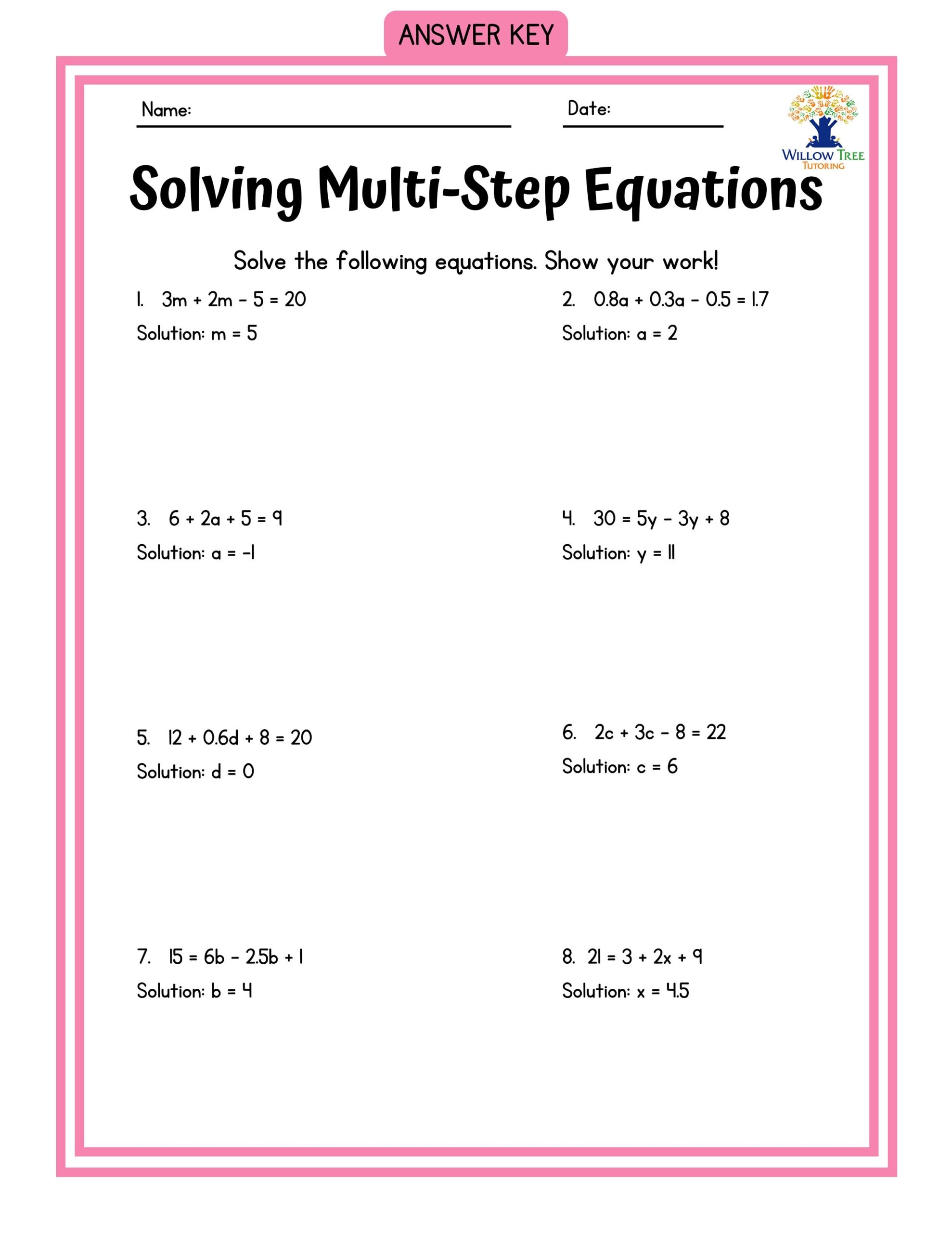multi step equations worksheet multi step equations worksheet
