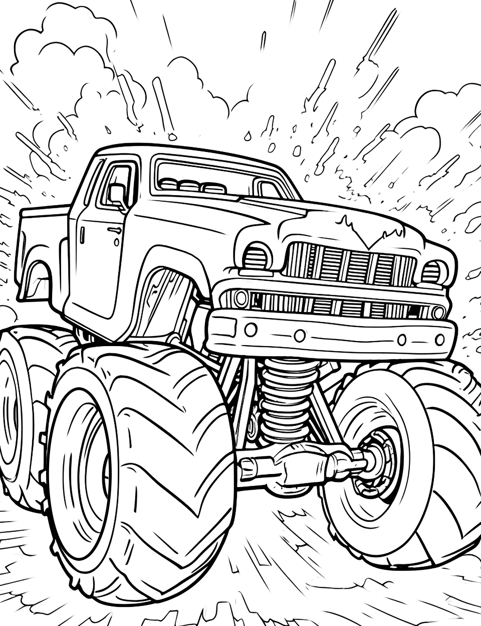 Coloring Page Monster Truck Outline Monster Truck SVG Coloring Page