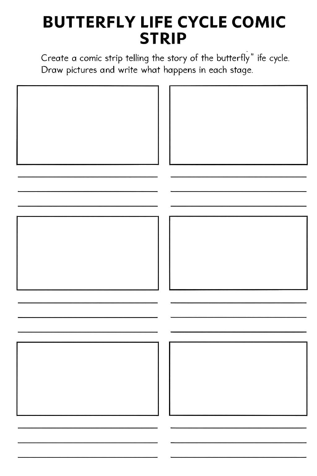 Comic Strip Butterfly Life Cycle Worksheet Download Print Now 