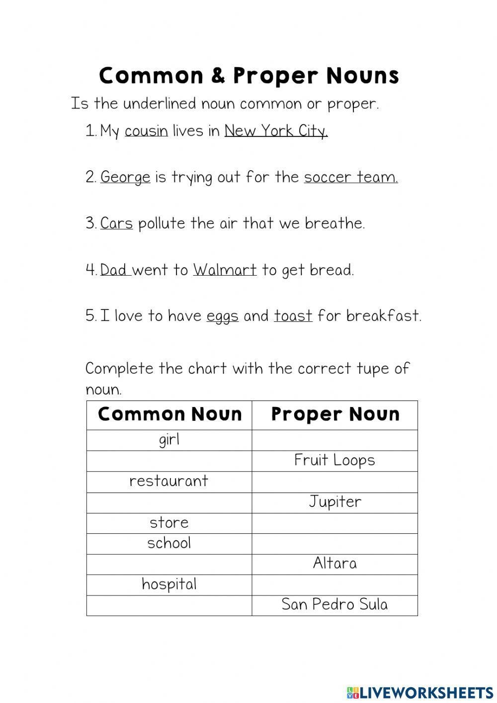 Common And Proper Noun Worksheets
