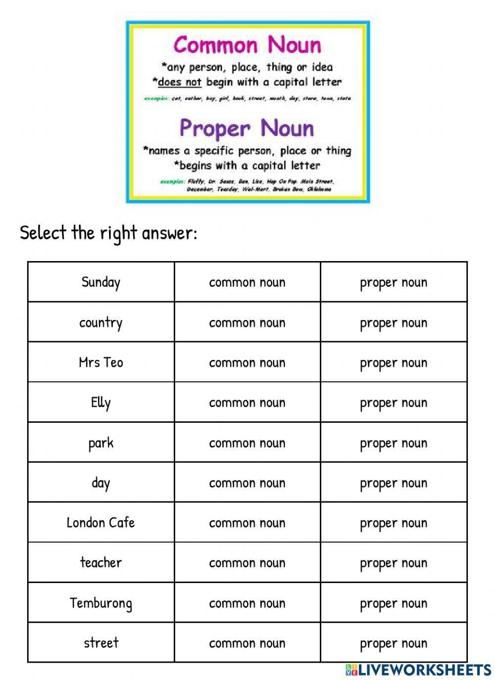 Common And Proper Nouns Exercise For 3rd Grade Live 44 OFF 
