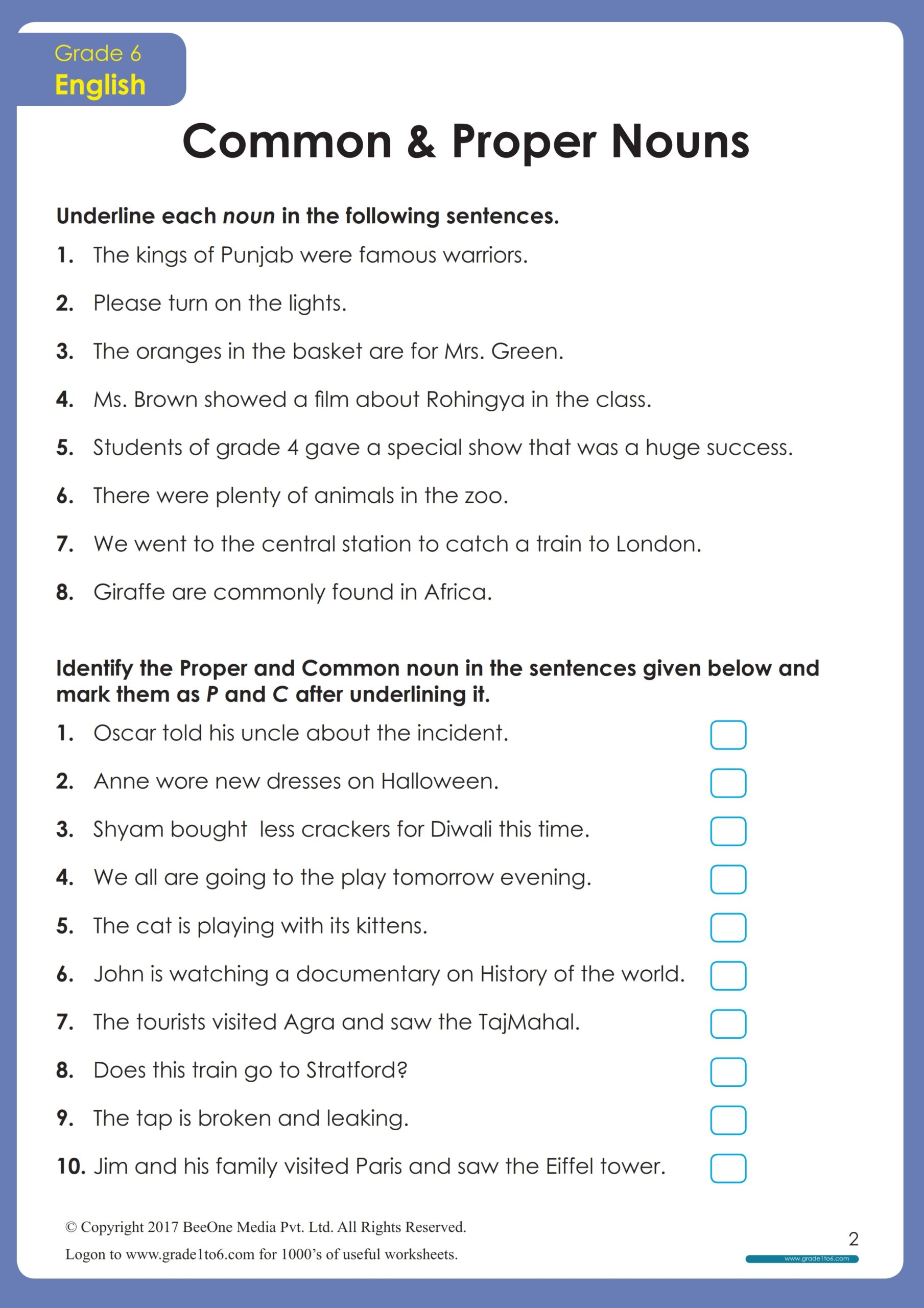 Common And Proper Nouns Worksheet For 2 Worksheets Library