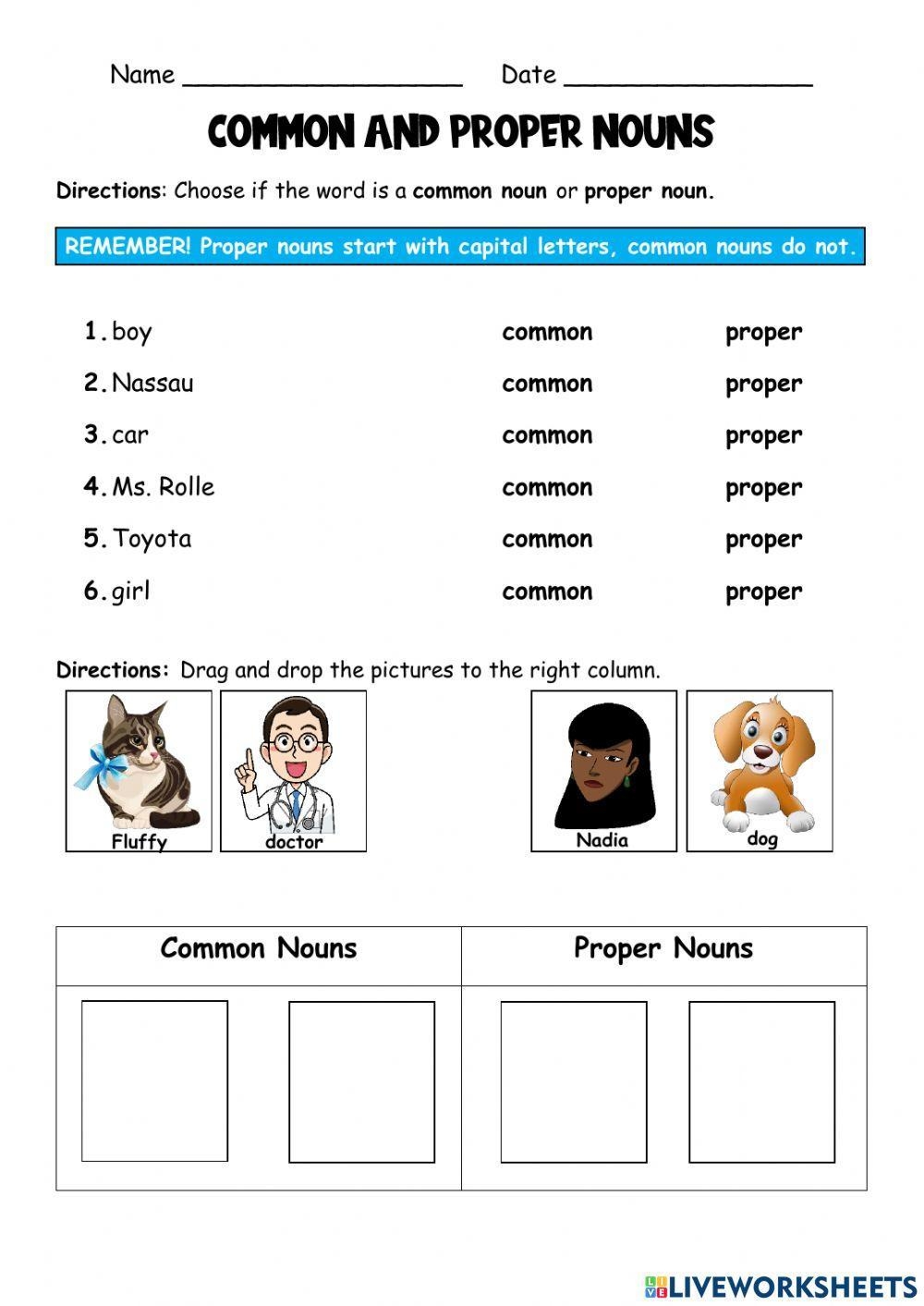 Common And Proper Nouns Worksheet For 2 Worksheets Library