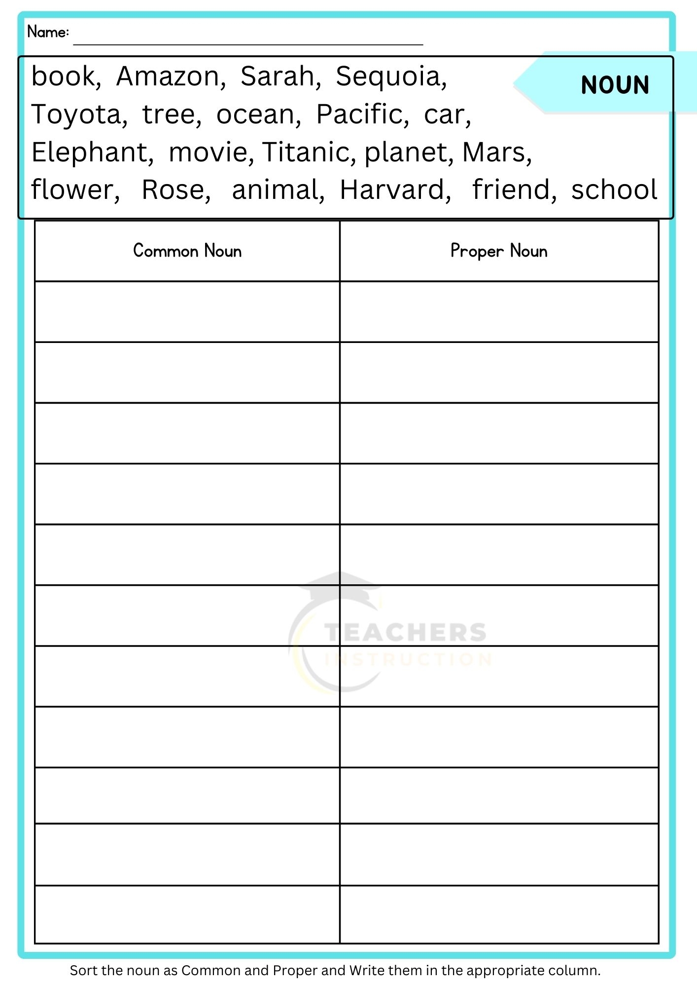 Common And Proper Nouns Worksheet Grade1to6 Worksheets Library
