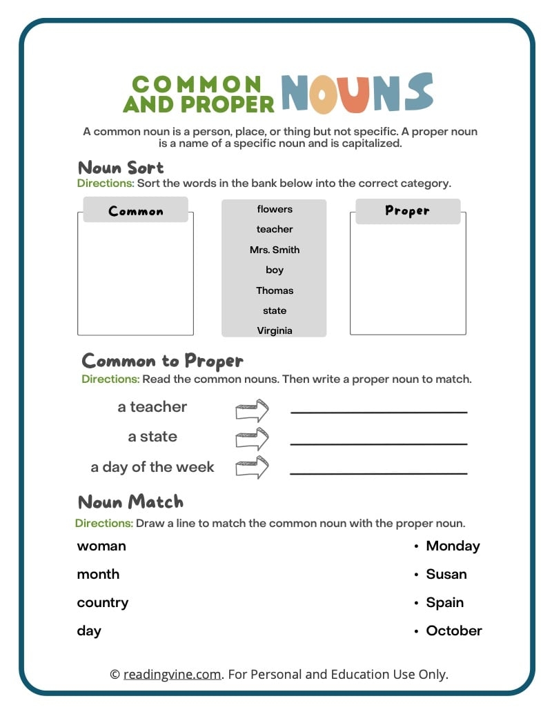 common nouns worksheet