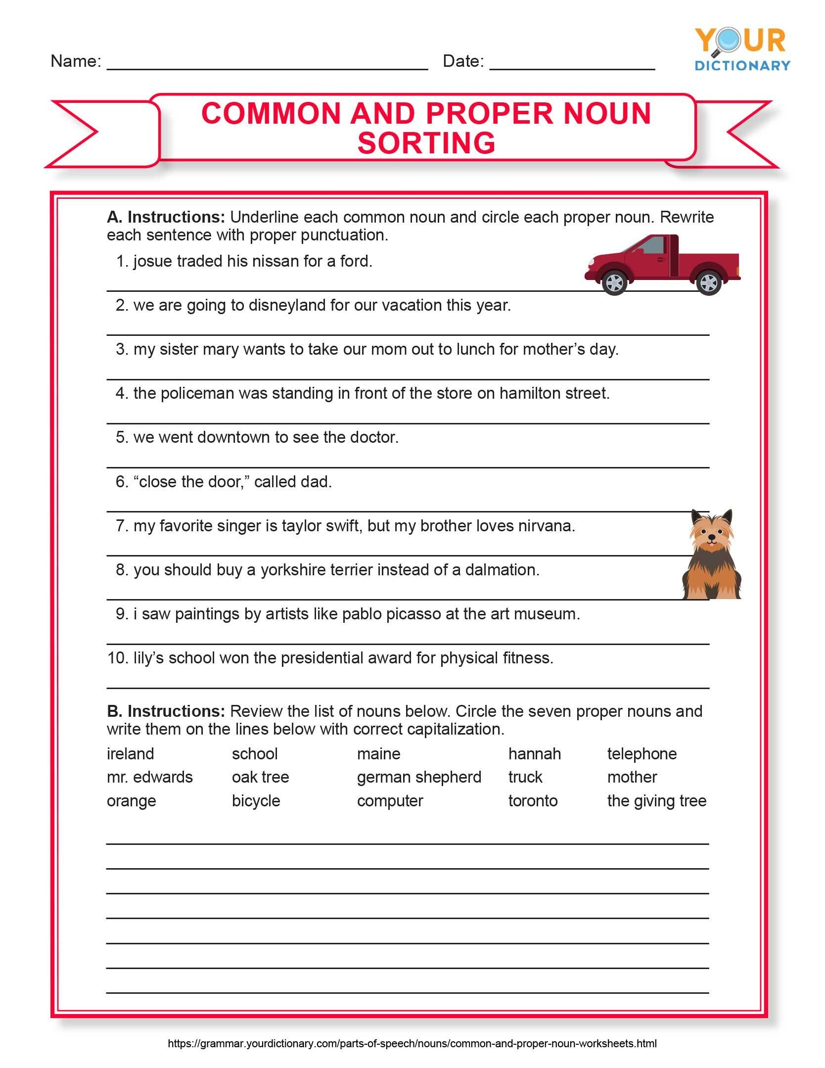 Common Noun And Proper Nouns Worksheets For Grade 1 Noun Worksheets