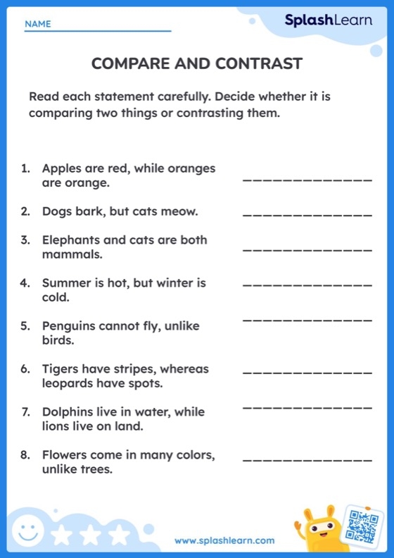 Compare And Contrast Worksheets