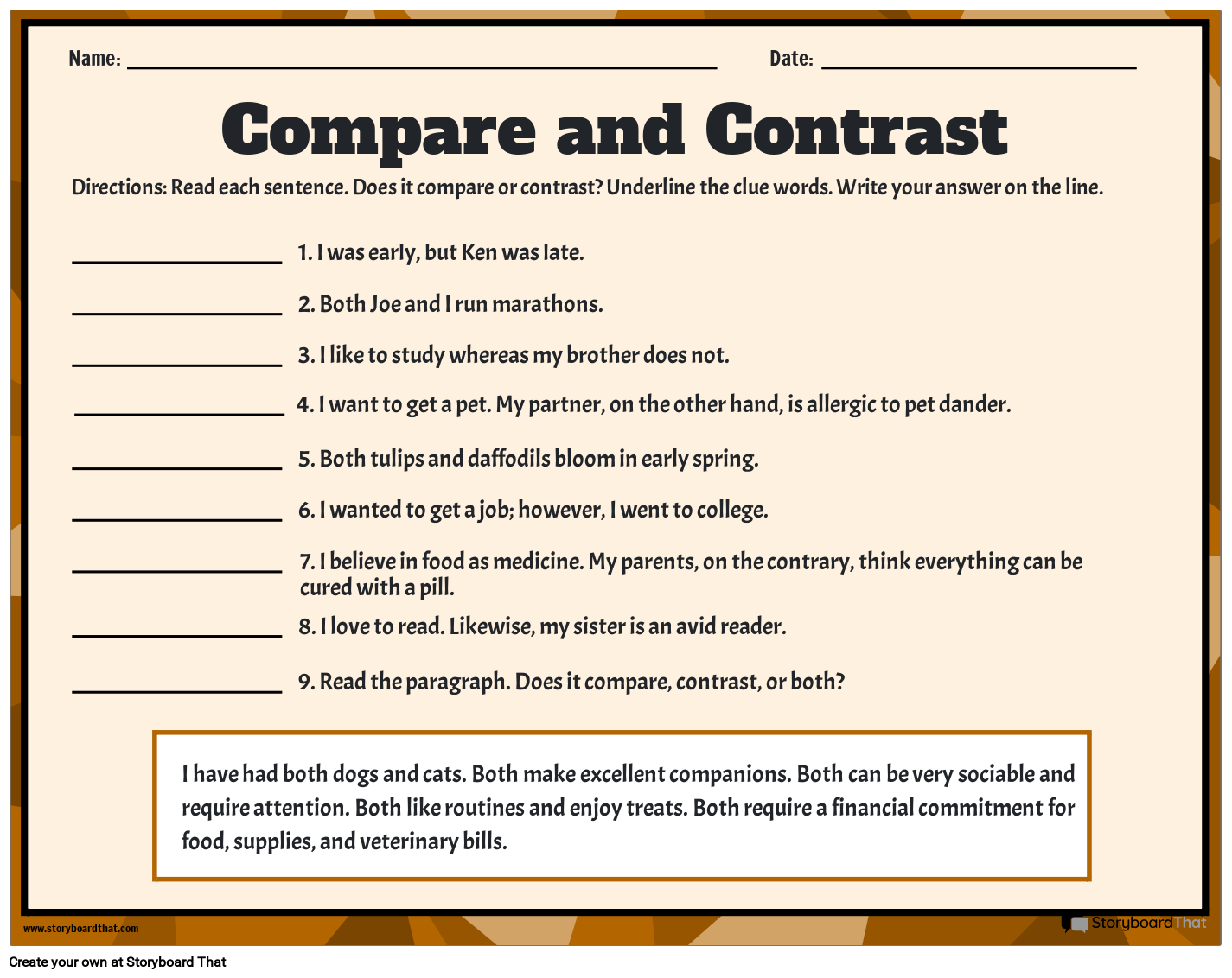 Compare And Contrast Worksheets