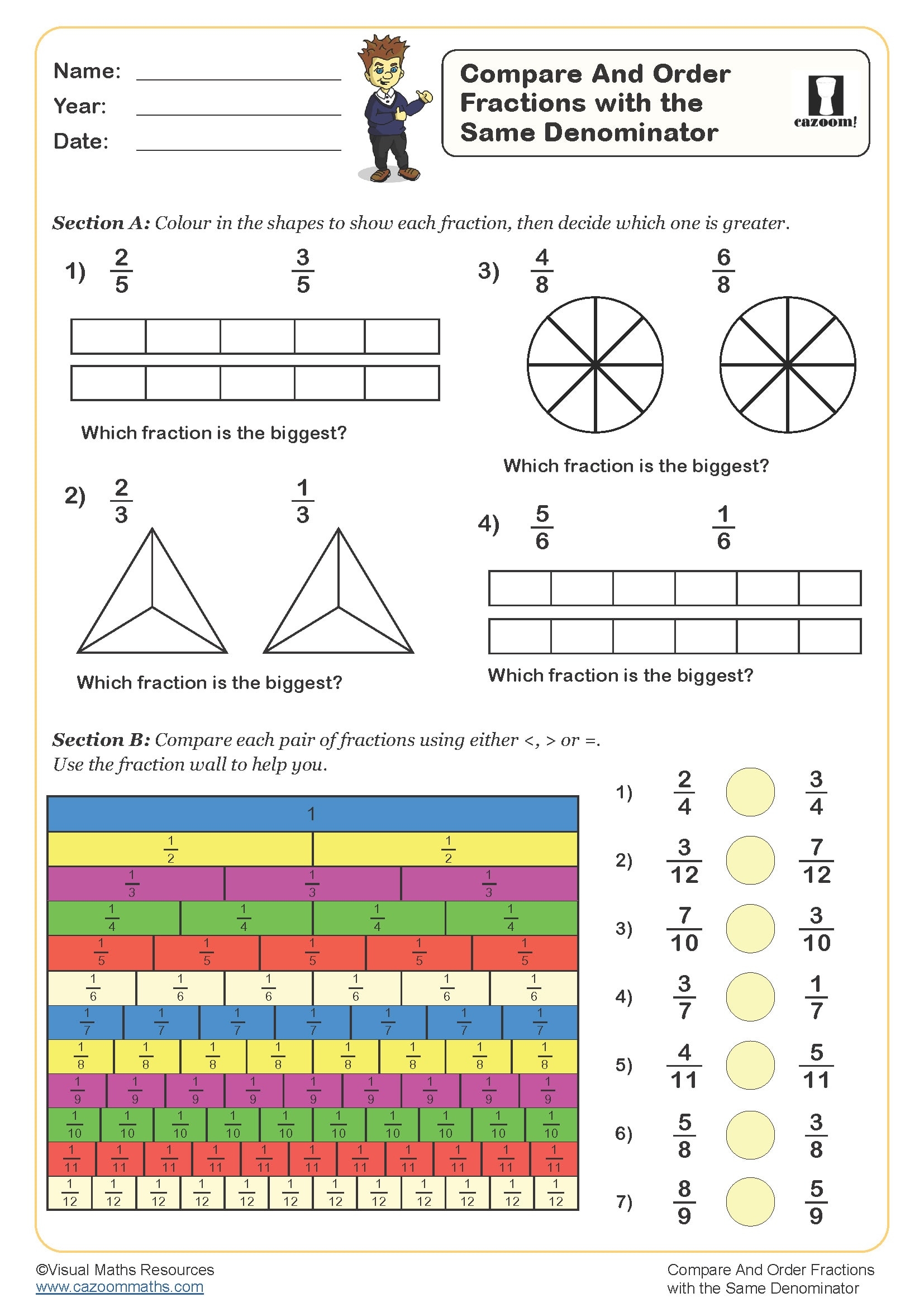 compare fractions worksheet compare fractions worksheet