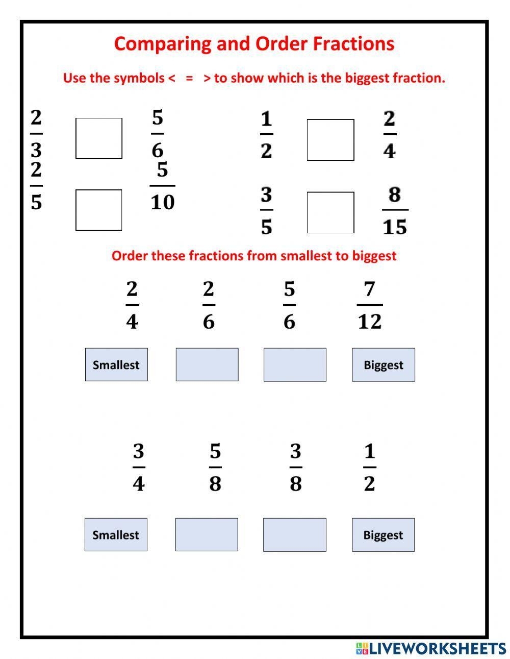 Compare And Order Fractions Worksheet Worksheets Library Compare And Order Fractions Worksheet Worksheets Library