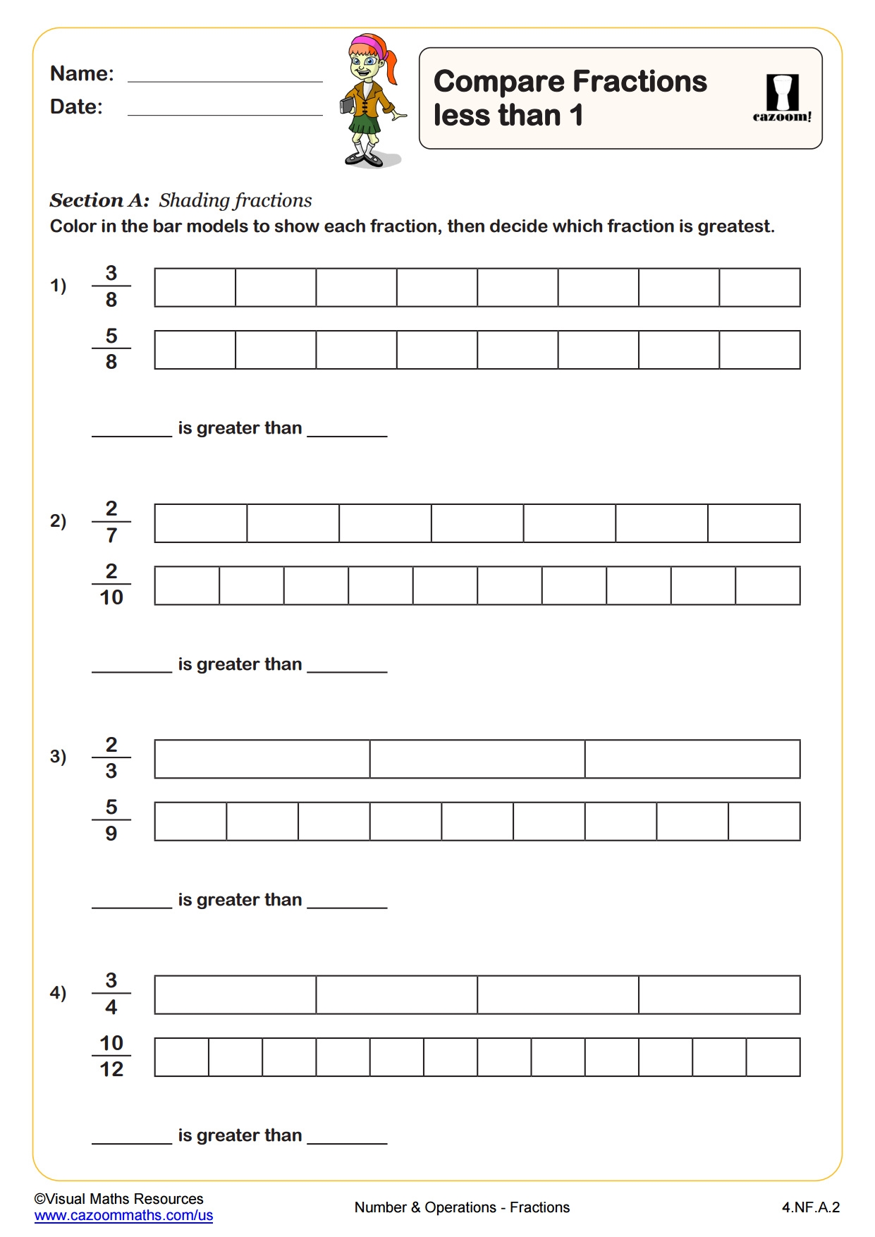 Compare Fractions Less Than 1 PDF Printable Number And Compare Fractions Less Than 1 PDF Printable Number And