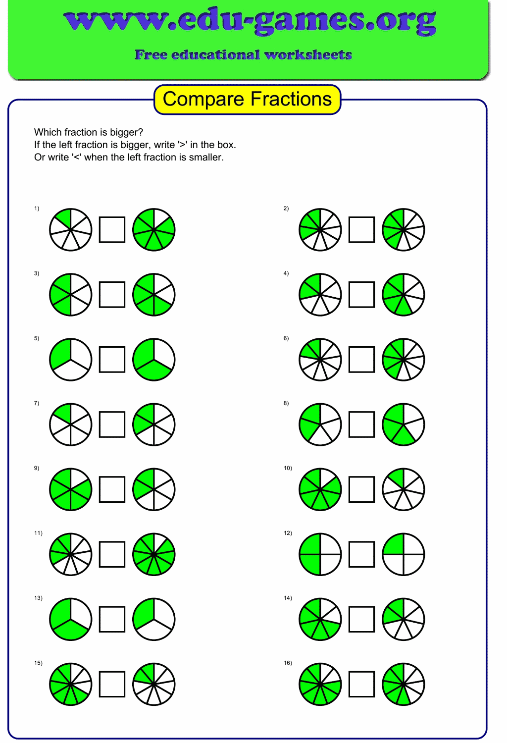 Compare Fractions Worksheet Pie Chart Comparison Compare Fractions Worksheet Pie Chart Comparison