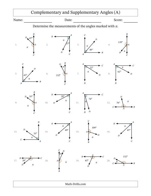 Complementary And Supplementary Angle Relationships With Rotated 