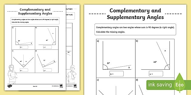 Complementary And Supplementary Angles Worksheet Maths