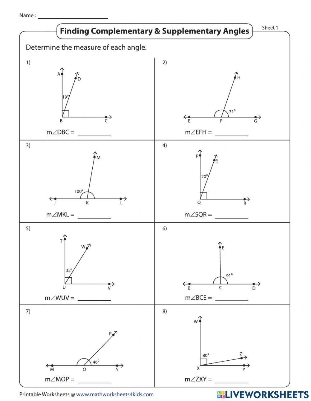 Complementary And Supplementary Angles Worksheets Worksheets Library