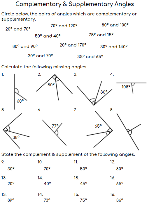 complementary and supplementary angles worksheet