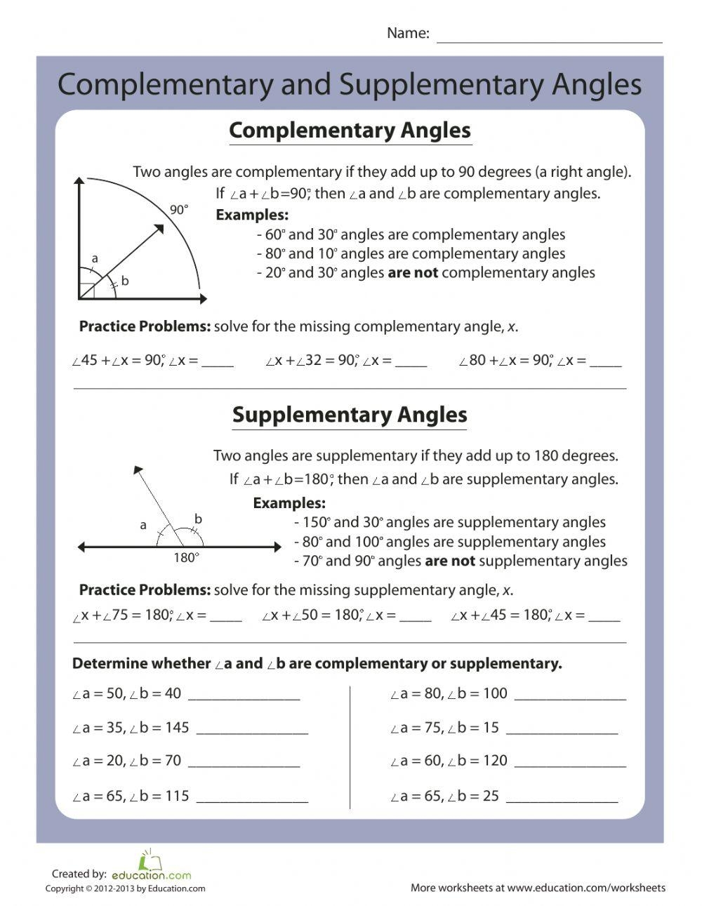 Complementary Supplementary Angles Worksheet Live Worksheets 