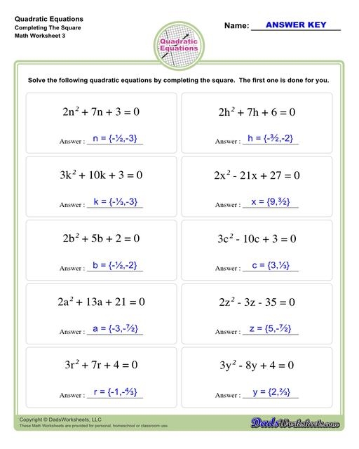 Completing The Square Method And Solving Quadratic Equations Algebra 